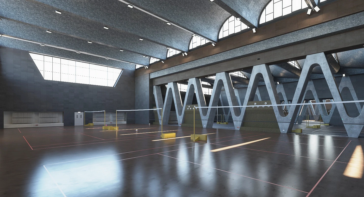 Indoor Badminton Come Basketball Arena 3D Model_05